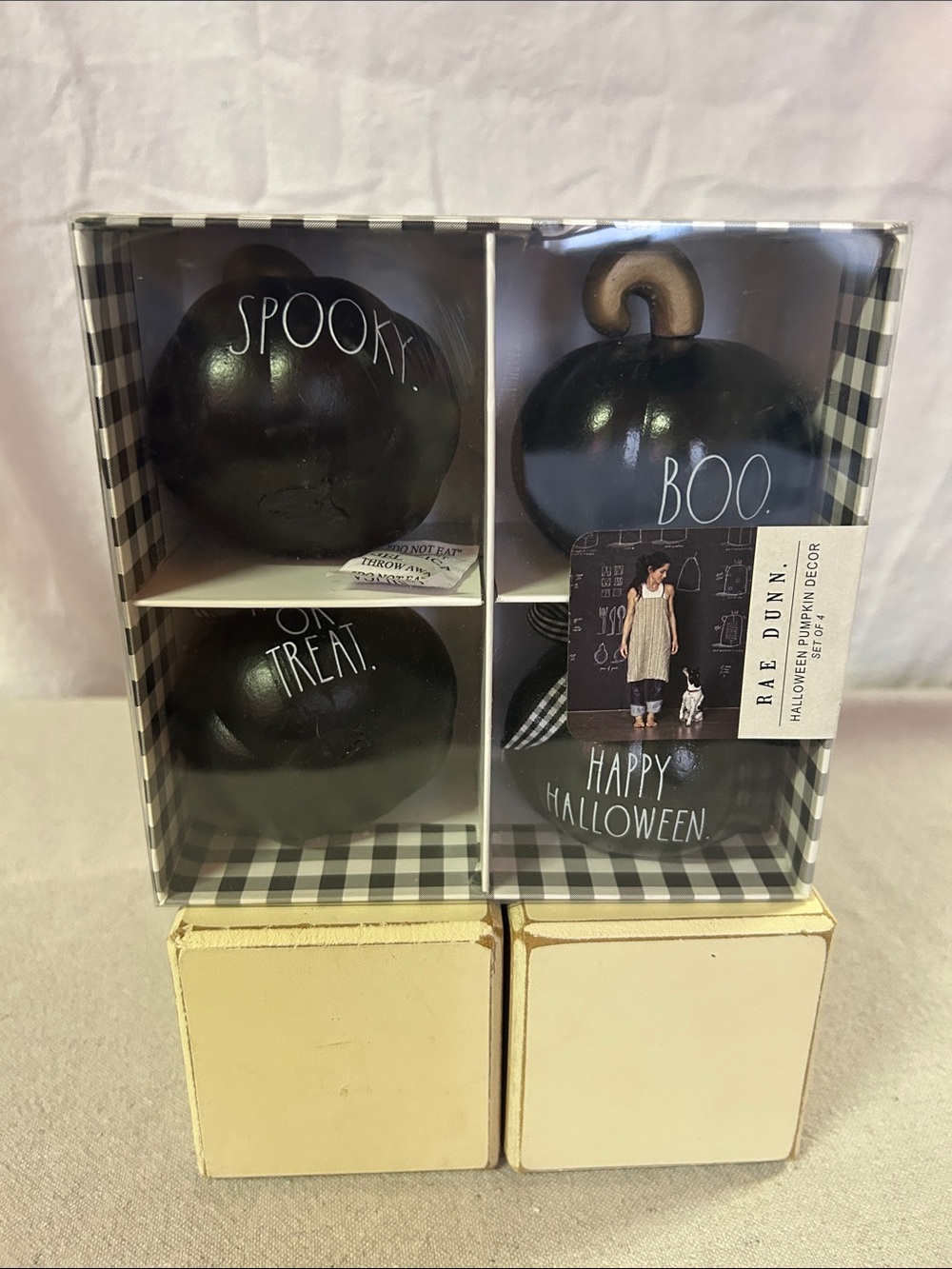 Rae Dunn Black Halloween Pumpkin Ornament Set - 4 Pieces